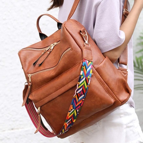 camel zipper detail vegan leather mini backpack - Picture 8 of 9